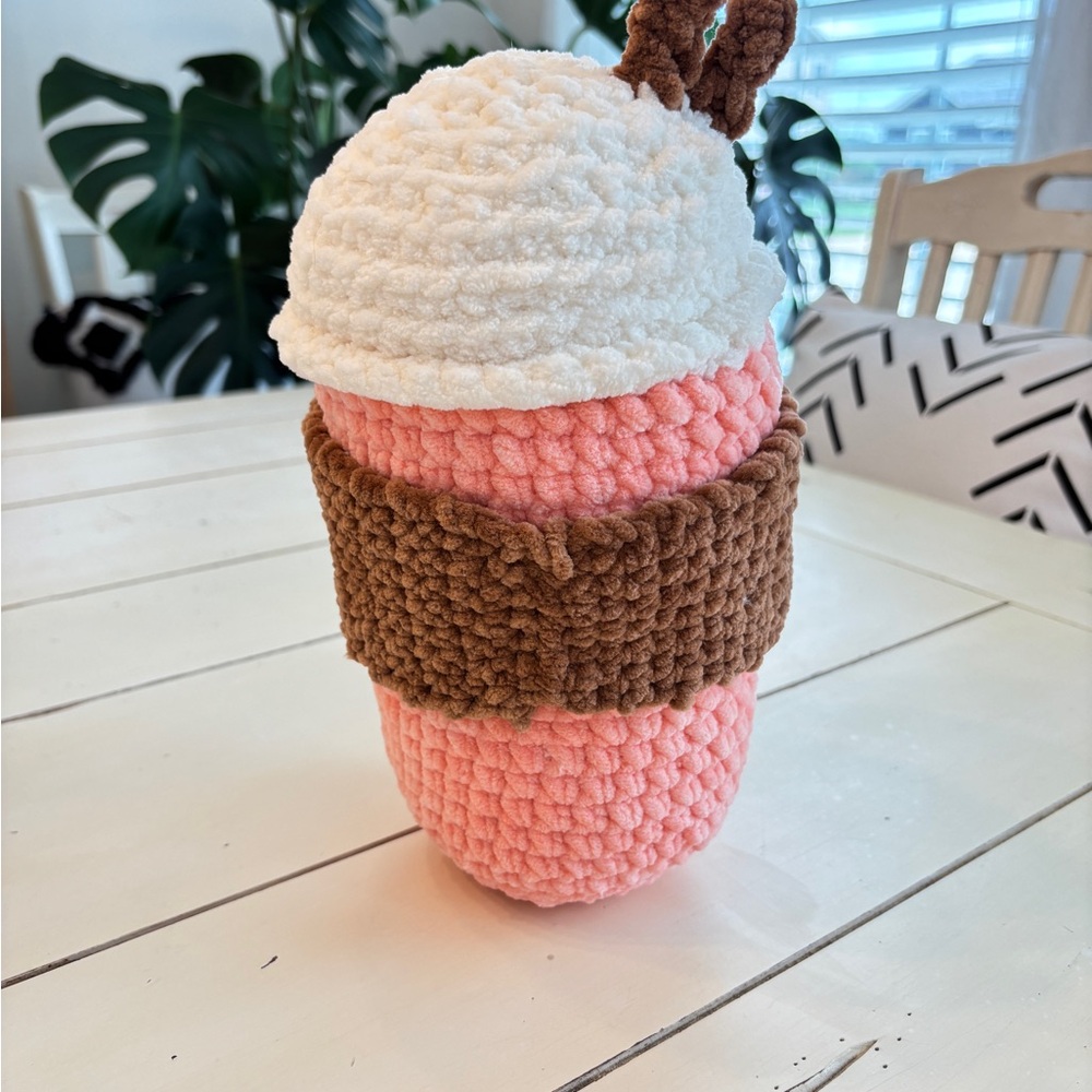 Crochet Pumpkin Latte Plushie Soft Blanket Yarn Handmade - Picture 3 of 7